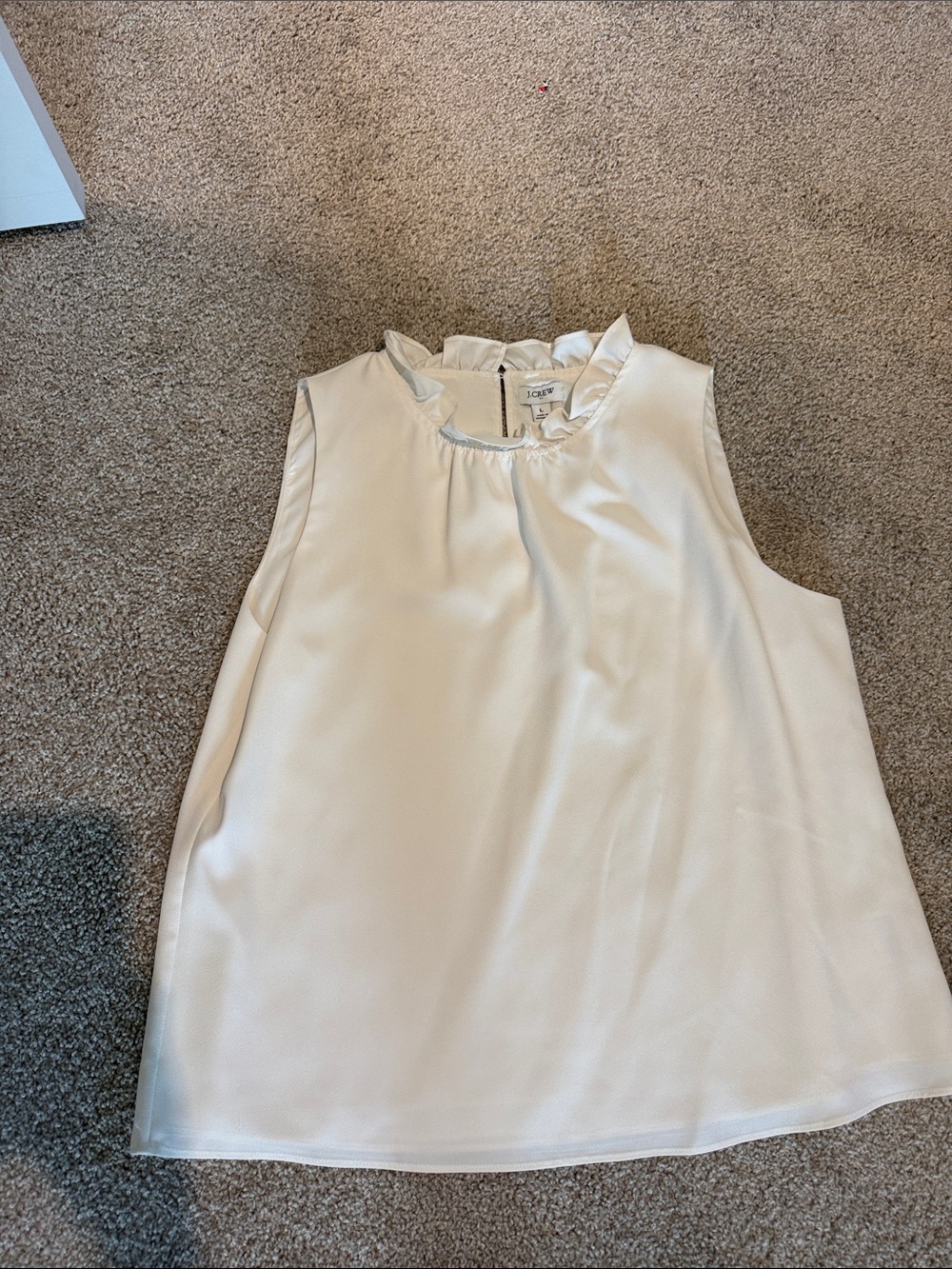J. Crew Cream Ruffle-Neck Sleeveless Shell